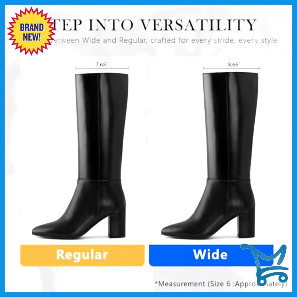 Knee High Boots Chunky Heel Pointed Toe Wide Calf Faux Suede - Picture 3 of 7